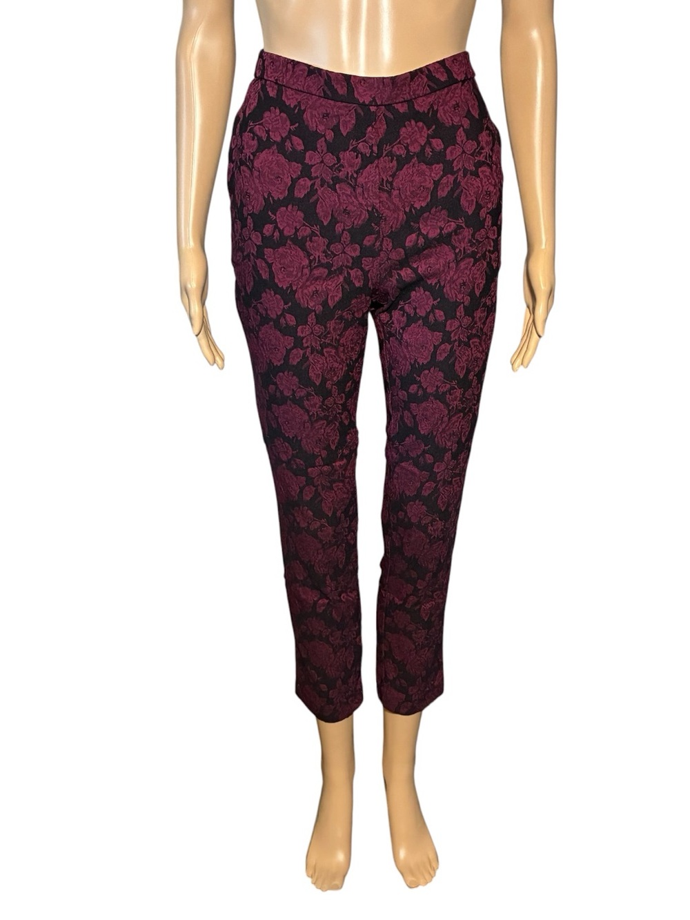 Jules & Leopold Women's Pants Size M Floral Jacquard Skinny Mid Rise Pull-On